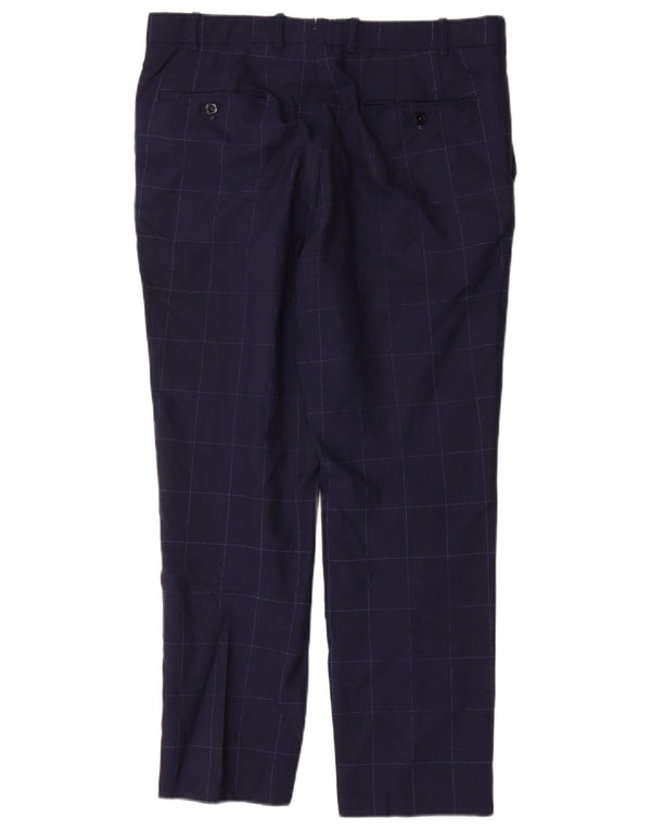 Massimo Dutti Mens Suit Trousers EU 42 Large W32 L28 Navy Blue Check