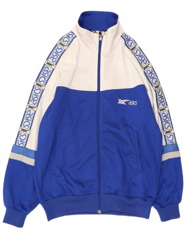 ASICS Womens Graphic Tracksuit Top Jacket IT 42 Medium Blue Colourblock