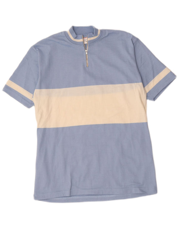 Vintage Mens Zip Neck T-Shirt Top 2XL Blue Colourblock Wool