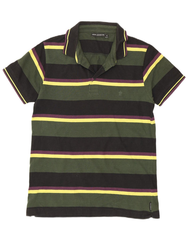 French Connection Mens Regular Fit Polo Shirt Medium Green Striped Cotton