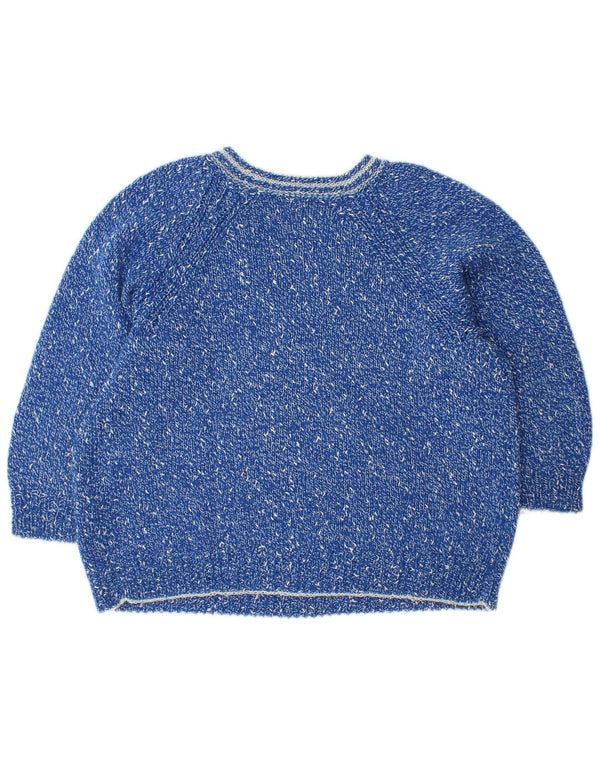 VINTAGE Womens Loose Fit V-Neck Jumper Sweater UK 14 Medium Blue Flecked