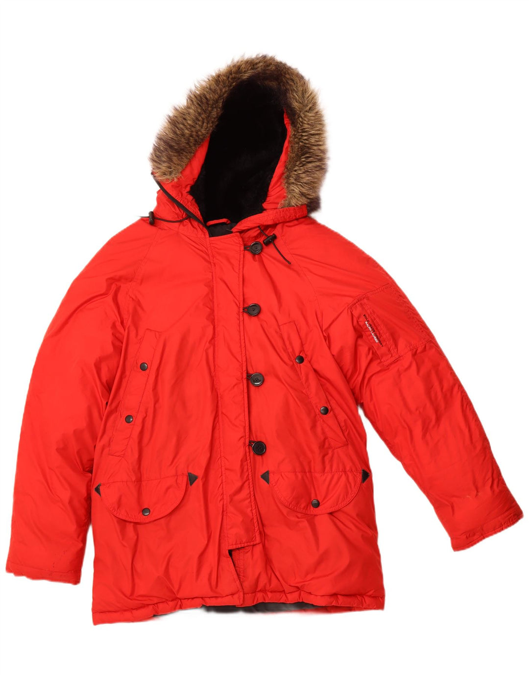 RALPH LAUREN Womens Hooded Parka Jacket UK 14 Medium Red Winter