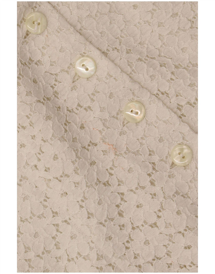 VINTAGE Womens Crop Short Sleeve Shirt Blouse IT 46 Large Off White Floral