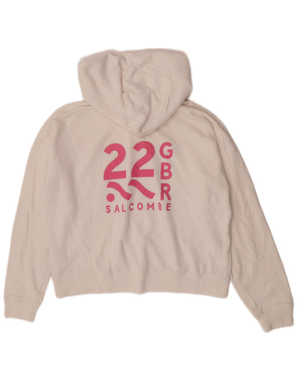 Jack Wills Womens Graphic Oversized Hoodie Jumper UK 10 Small White Cotton