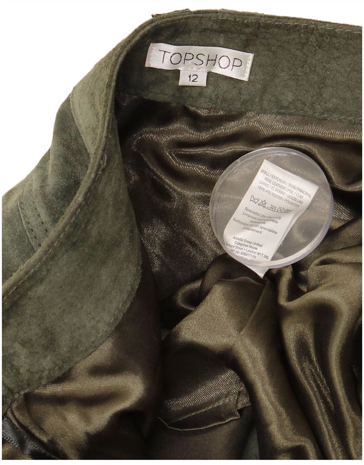 TOPSHOP Womens Suede Skirt UK 12 Medium W32 Khaki Leather
