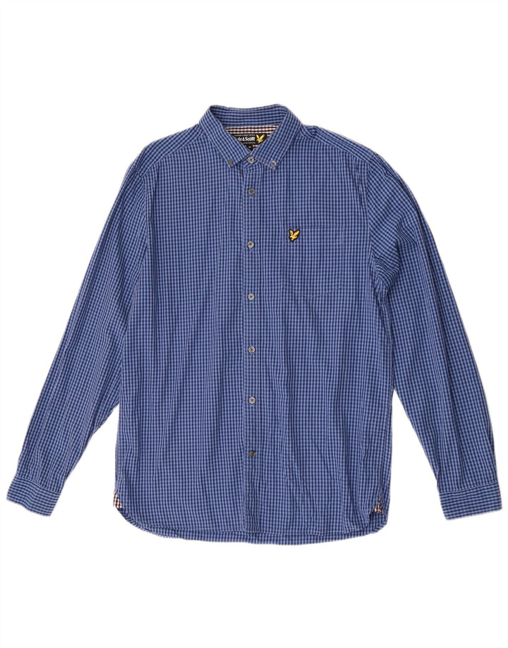 Lyle & Scott Mens Shirt Medium Blue Gingham Cotton