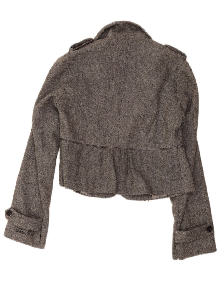 PEPE Jeans Womens Military Crop Blazer Jacket UK 12 Medium Grey Classic