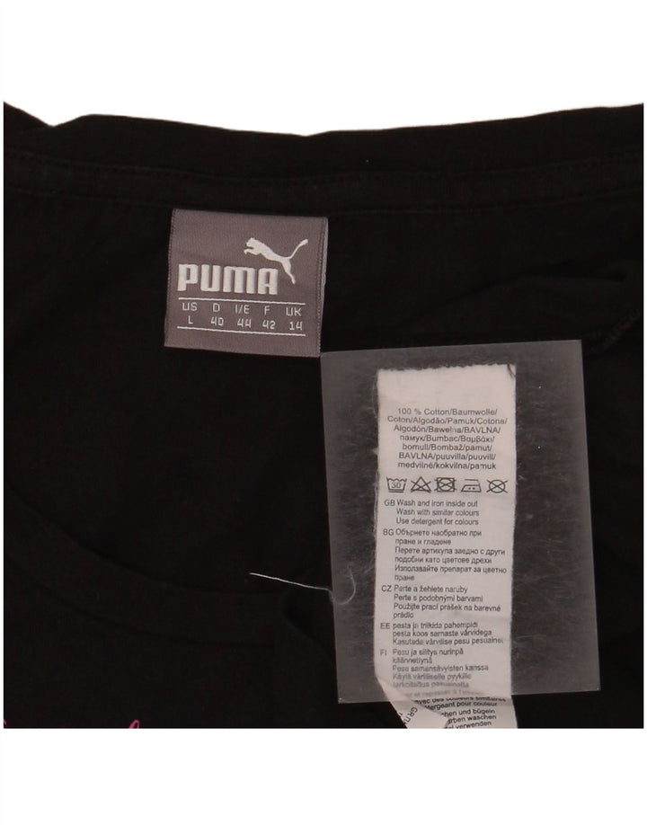 PUMA Womens Graphic T-Shirt Top UK 14 Medium Black Cotton