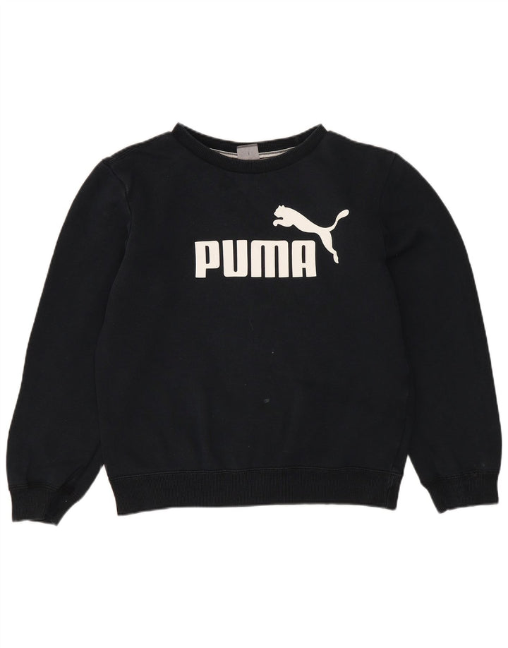 Puma Girls Crop Graphic Sweatshirt Jumper 11-12 Years Black Polyester