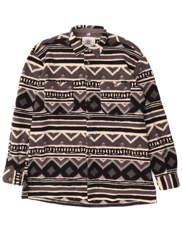 Vintage Mens Overshirt Fleece Shirt Large Grey Geometric