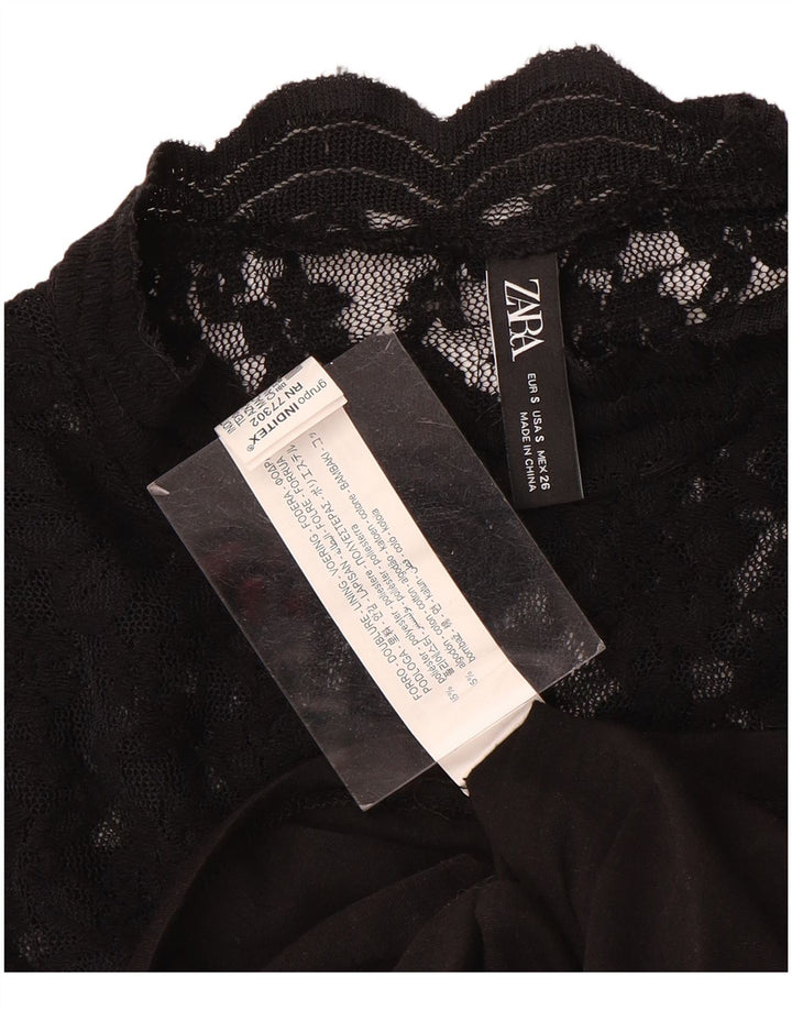 Zara Womens Lace Blouse Top UK 8 Small Black Floral Polyester
