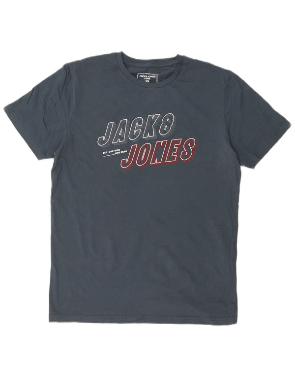 JACK & JONES Mens Graphic T-Shirt Top Medium Navy Blue Cotton