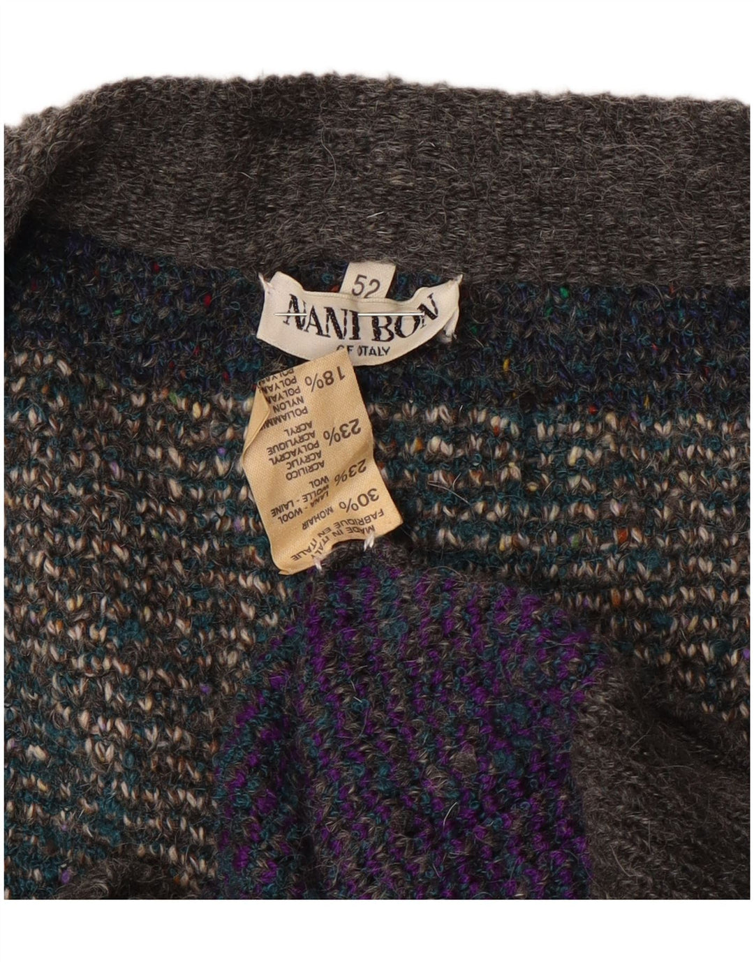 NANI BON Mens Cardigan Sweater IT 52 Large Grey Colourblock Wool