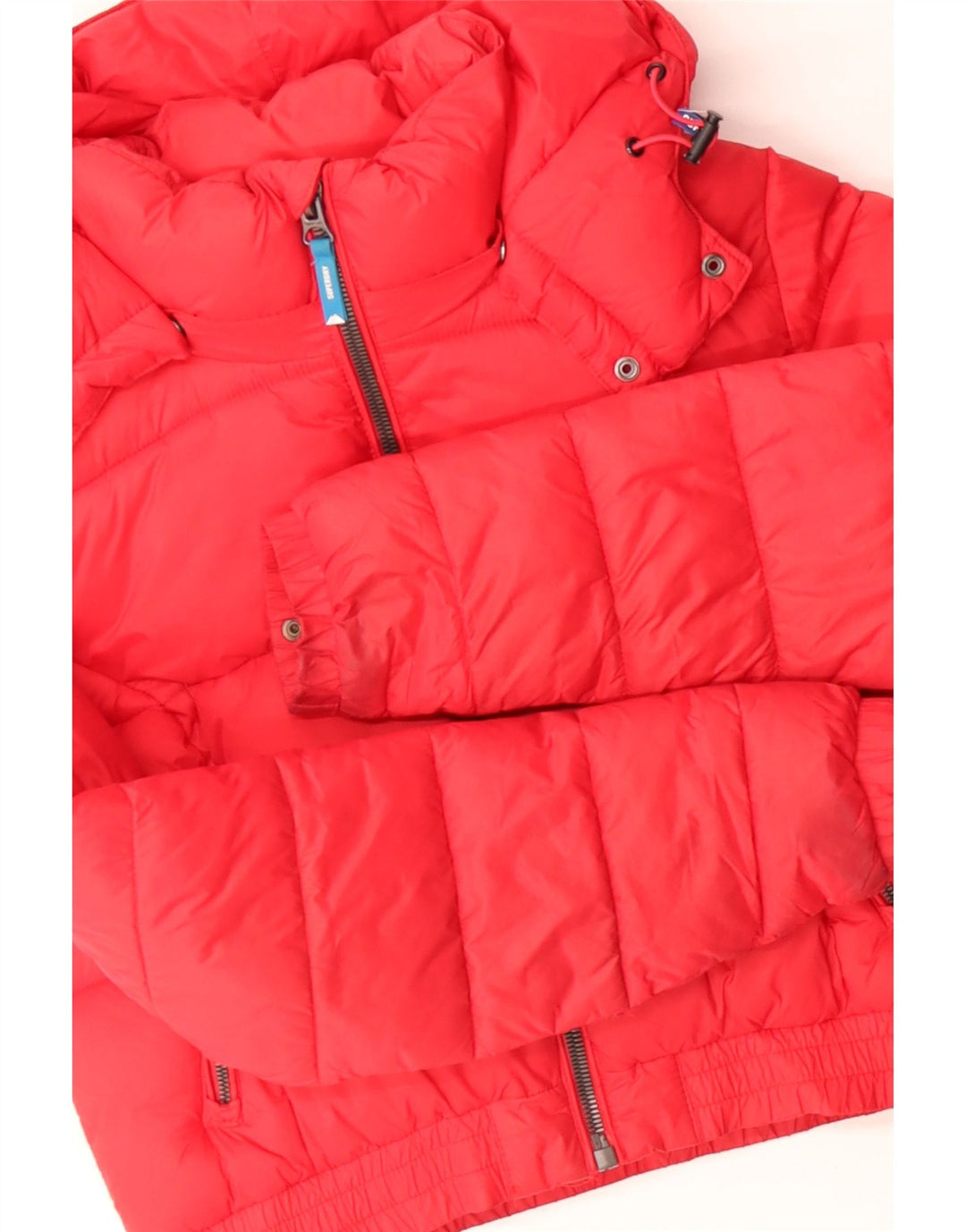 SUPERDRY Womens Crop Hooded Padded Jacket UK 10 Small Red Colourblock