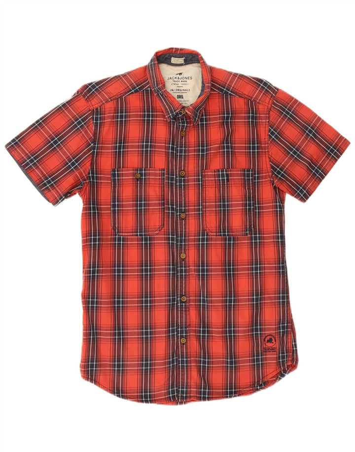 Jack & Jones Mens Short Sleeve Shirt Medium Red Check Cotton