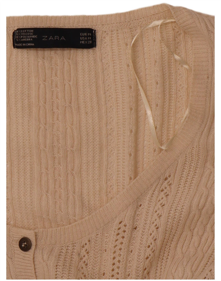 ZARA Womens Cardigan Sweater UK 12 Medium Beige Cotton