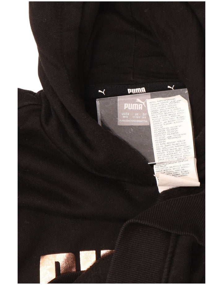 PUMA Girls Graphic Hoodie Jumper 11-12 Years Black Cotton