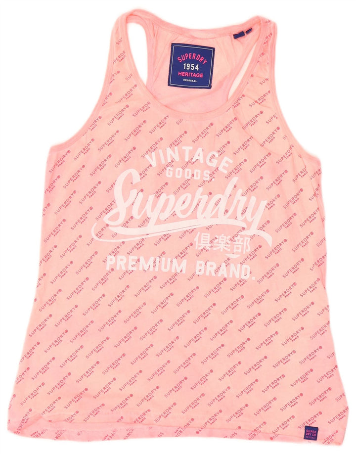 SUPERDRY Womens Heritage Graphic Vest Top UK 12 Medium  Pink Cotton