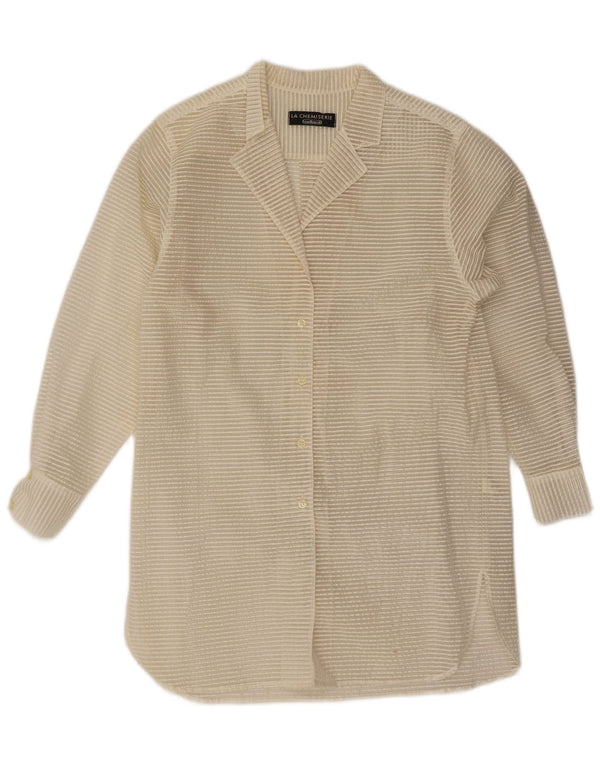 Cacharel Womens Shirt Blouse UK 16 Large Off White Striped Cotton