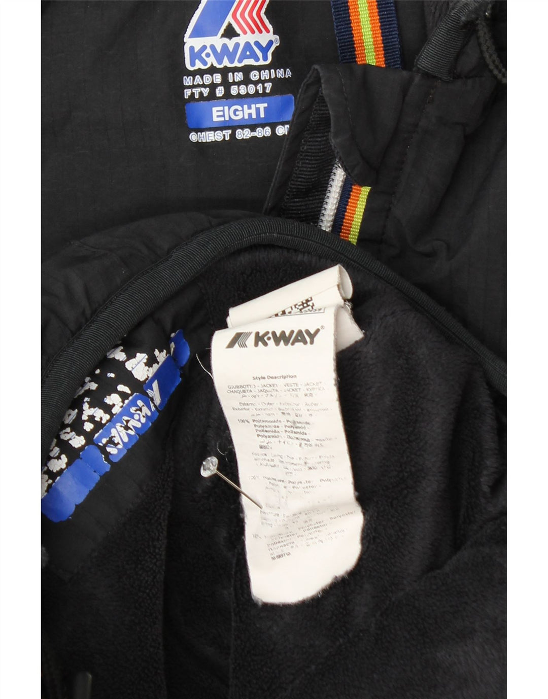K-WAY Boys Hooded Windbreaker Jacket 7-8 Years Black Polyamide