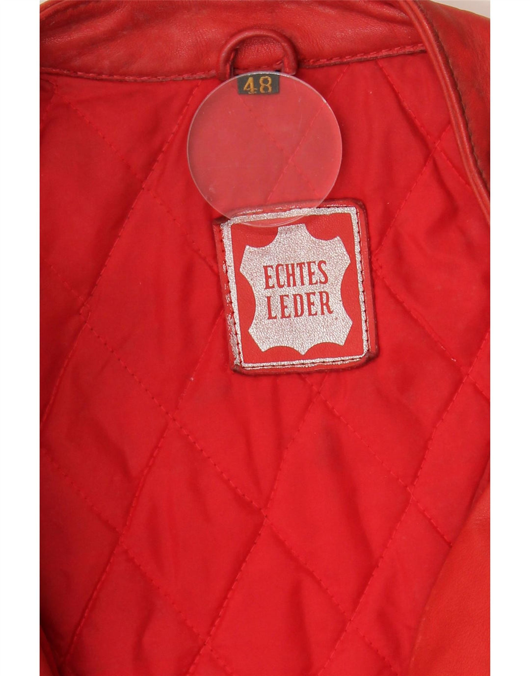 VINTAGE Mens Leather Biker Jacket IT 48 Medium Red Colourblock Leather Vintage Vintage and Second-Hand Vintage from Messina Hembry 