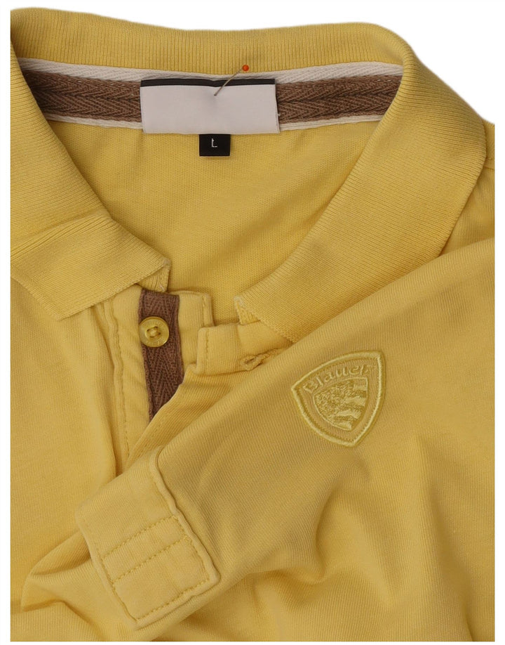 BLAUER Mens Polo Shirt Large Yellow Cotton
