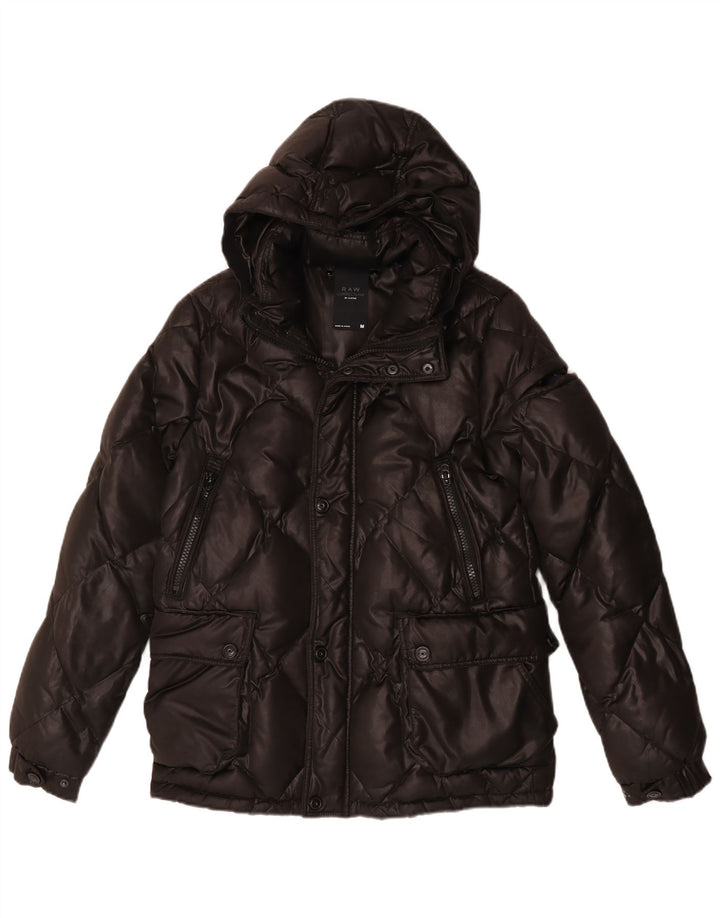 G-Star Mens Hooded Padded Jacket UK 38 Medium Black Polyester