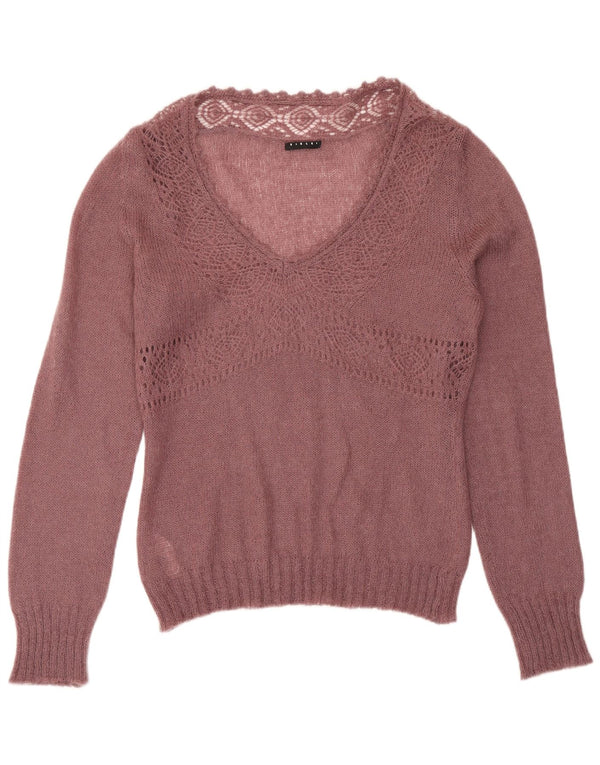 Sisley Womens V-Neck Jumper Sweater UK 14 Large Purple Acrylic