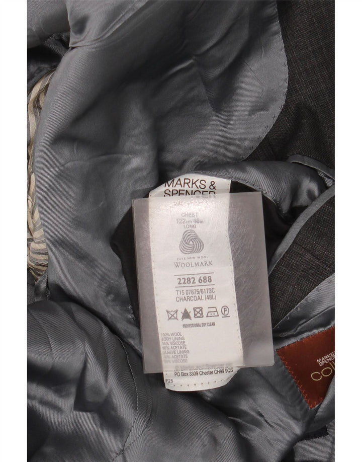 Marks & Spencer Mens Long 3 Button Blazer Jacket UK 48 2XL Grey Check