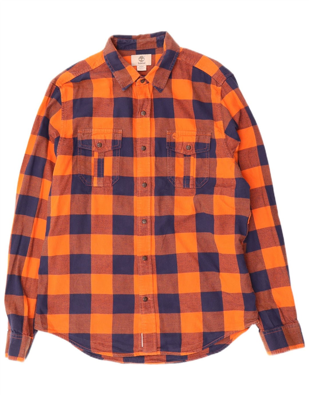 TIMBERLAND Mens Regular Fit Flannel Shirt Medium Orange Check Cotton