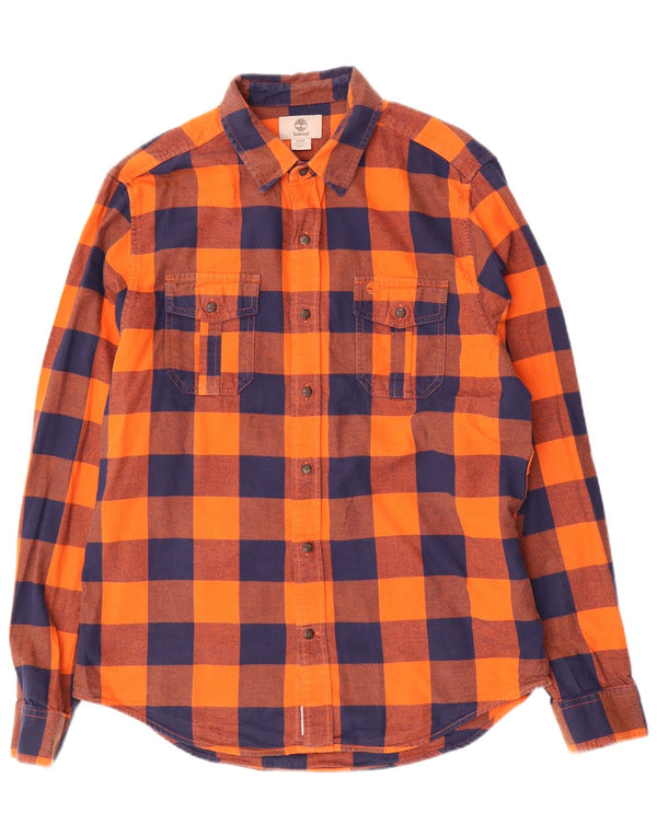 TIMBERLAND Mens Regular Fit Flannel Shirt Medium Orange Check Cotton