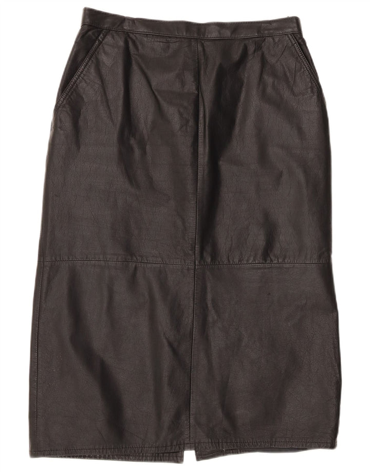 Vintage Womens High Waist Leather Skirt UK 16 Large W30 Black