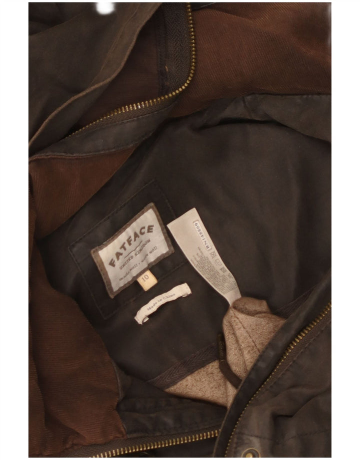 Fat Face Womens Military Hooded Waxed Jacket UK 10 Small Brown