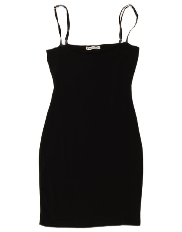 Zara Womens Sleeveless Bodycon Dress UK 12 Medium Black Cotton