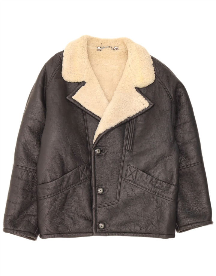 Pierre Cardin Mens Shearling Jacket IT 48 Medium Black Leather