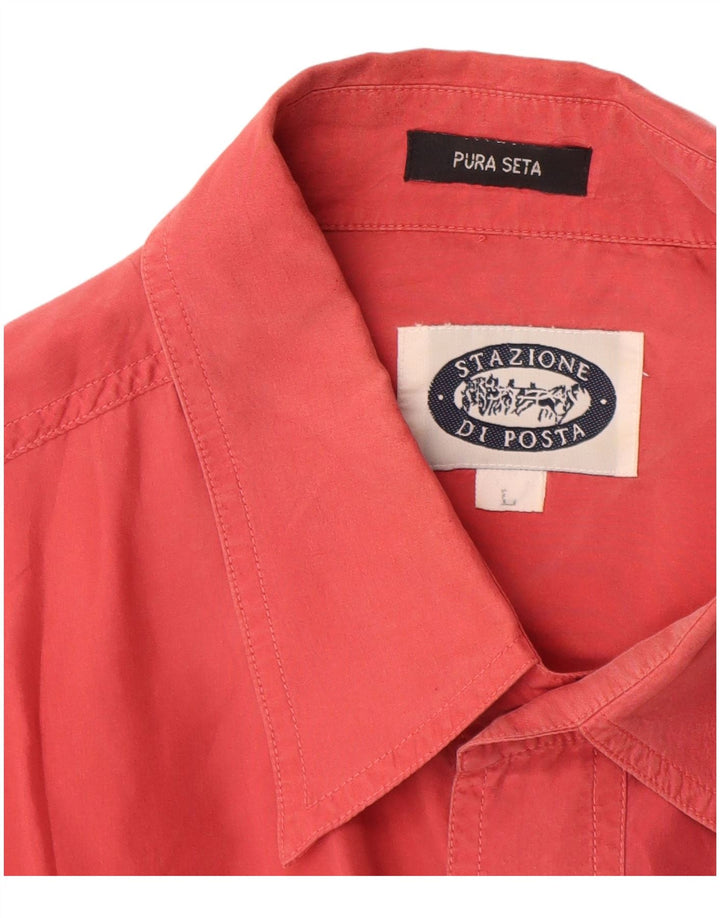 Vintage Mens Shirt Large Pink Silk