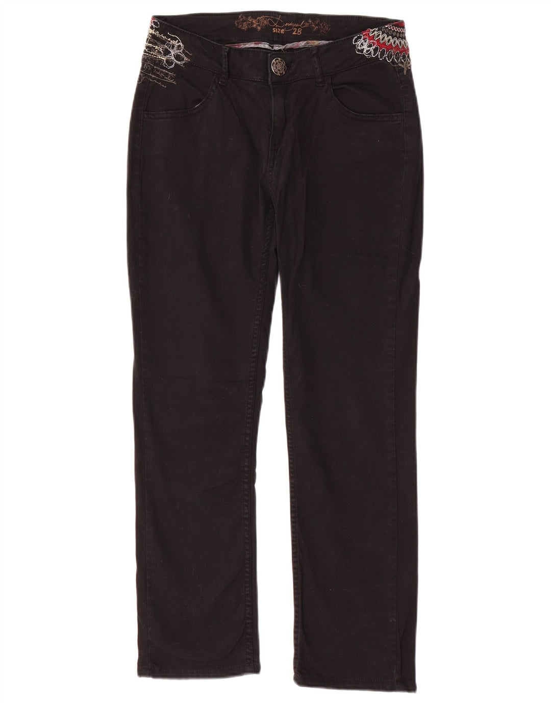 DESIGUAL Womens Straight Casual Trousers W28 L26 Black Cotton