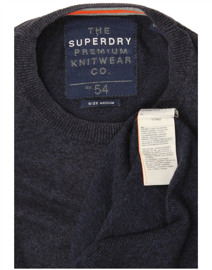 SUPERDRY Mens Crew Neck Jumper Sweater Medium Navy Blue Cotton