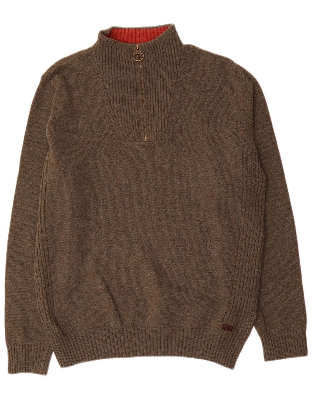 Barbour Mens Zip Neck Jumper Sweater Large Khaki Wool