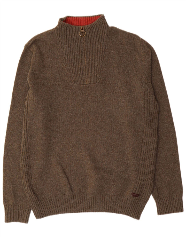 Barbour Mens Zip Neck Jumper Sweater Large Khaki Wool