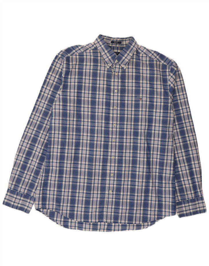 Gant Mens Shirt Size 45/46 18 2XL Blue Check Cotton