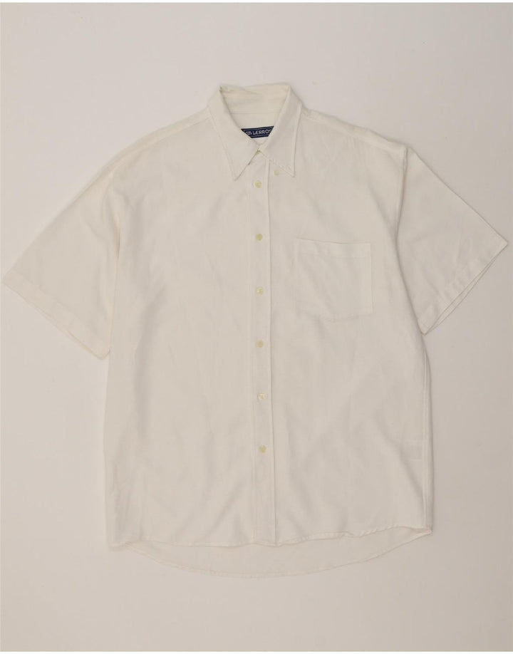 LERROS Mens Short Sleeve Shirt Large White Viscose Vintage Lerros and Second-Hand Lerros from Messina Hembry 