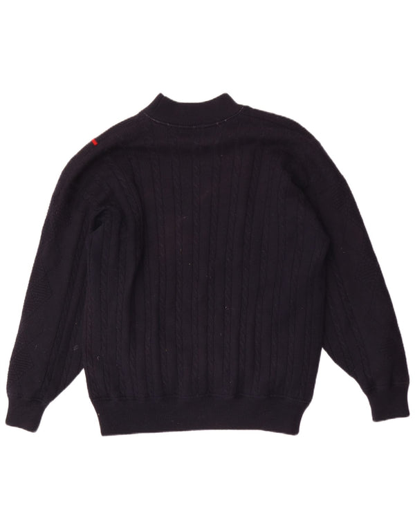 Pringle Mens Turtle Neck Jumper Sweater Large Navy Blue Striped Wool
