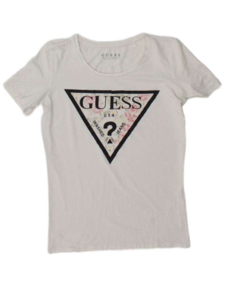 Guess Womens Graphic T-Shirt Top UK 12 Medium White