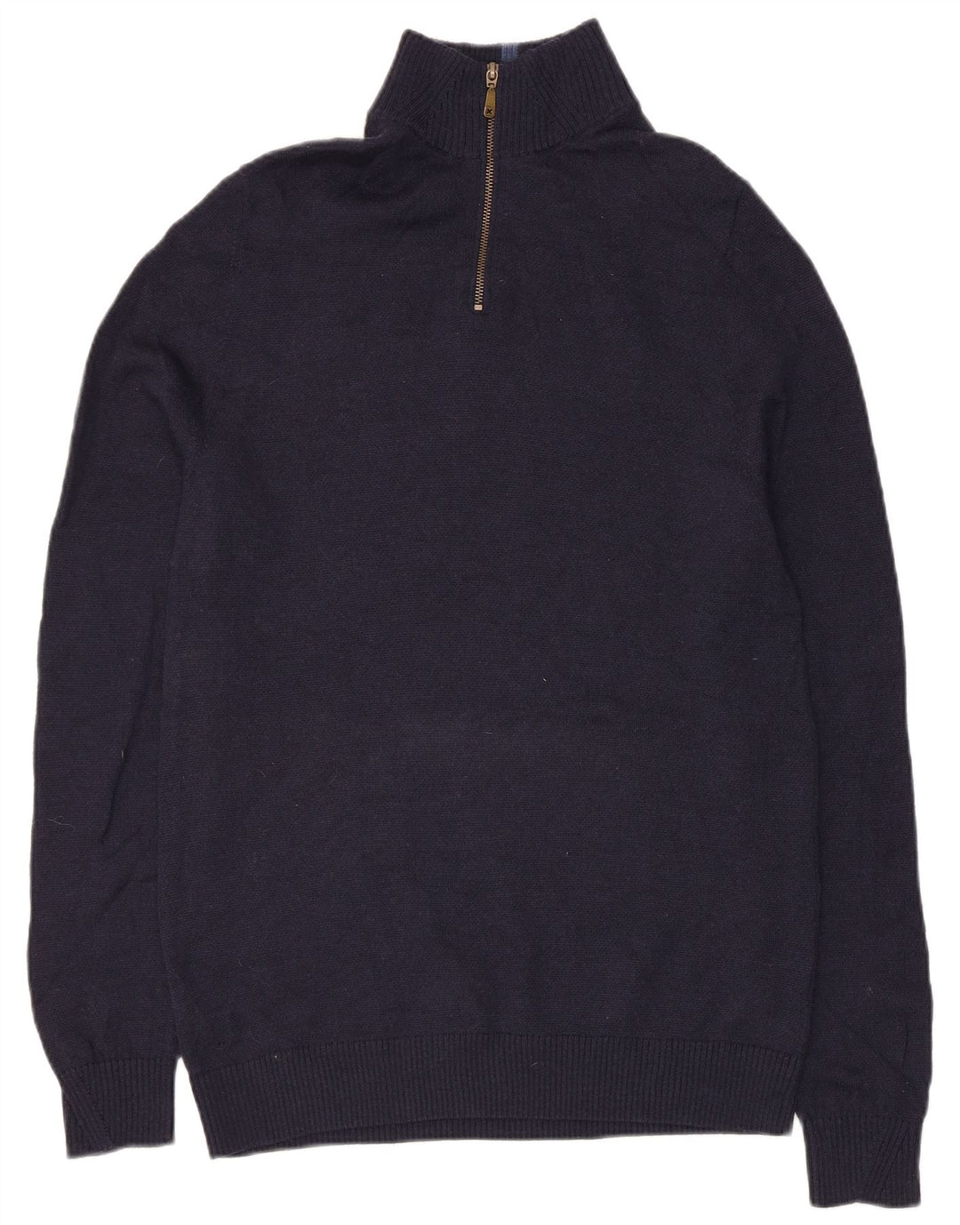 White Stuff Mens Zip Neck Jumper Sweater Medium Navy Blue Merino Wool