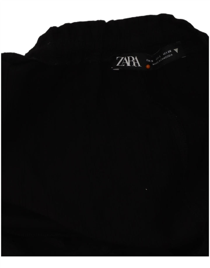 ZARA Womens High Waist Wide Leg Trousers UK 10 Small W26 L32 Black