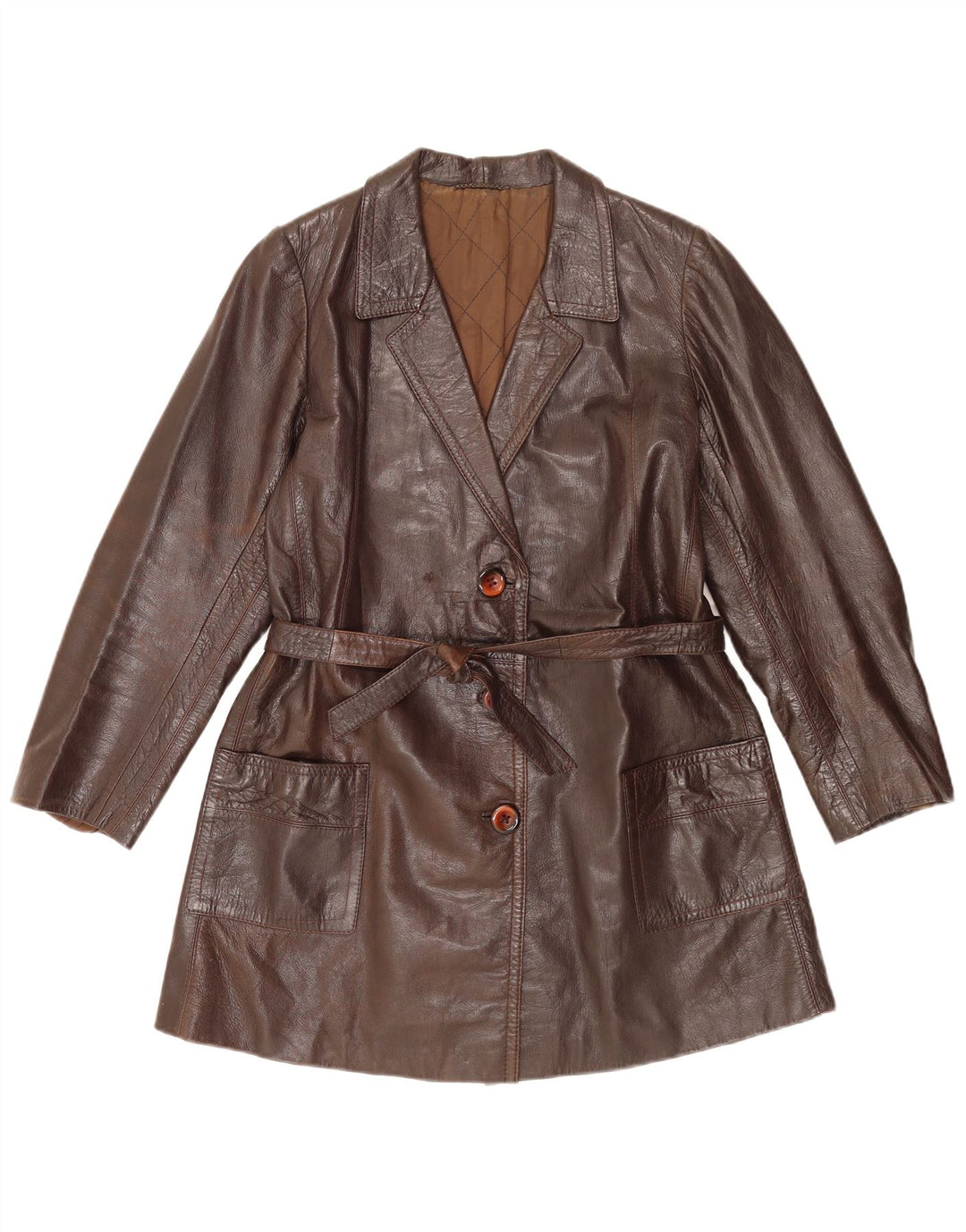 VINTAGE Womens Leather Coat UK 12 Medium Brown