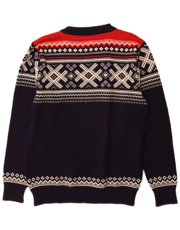DALE OF NORWAY Mens Boat Neck Jumper Sweater Medium Navy Blue Fair Isle