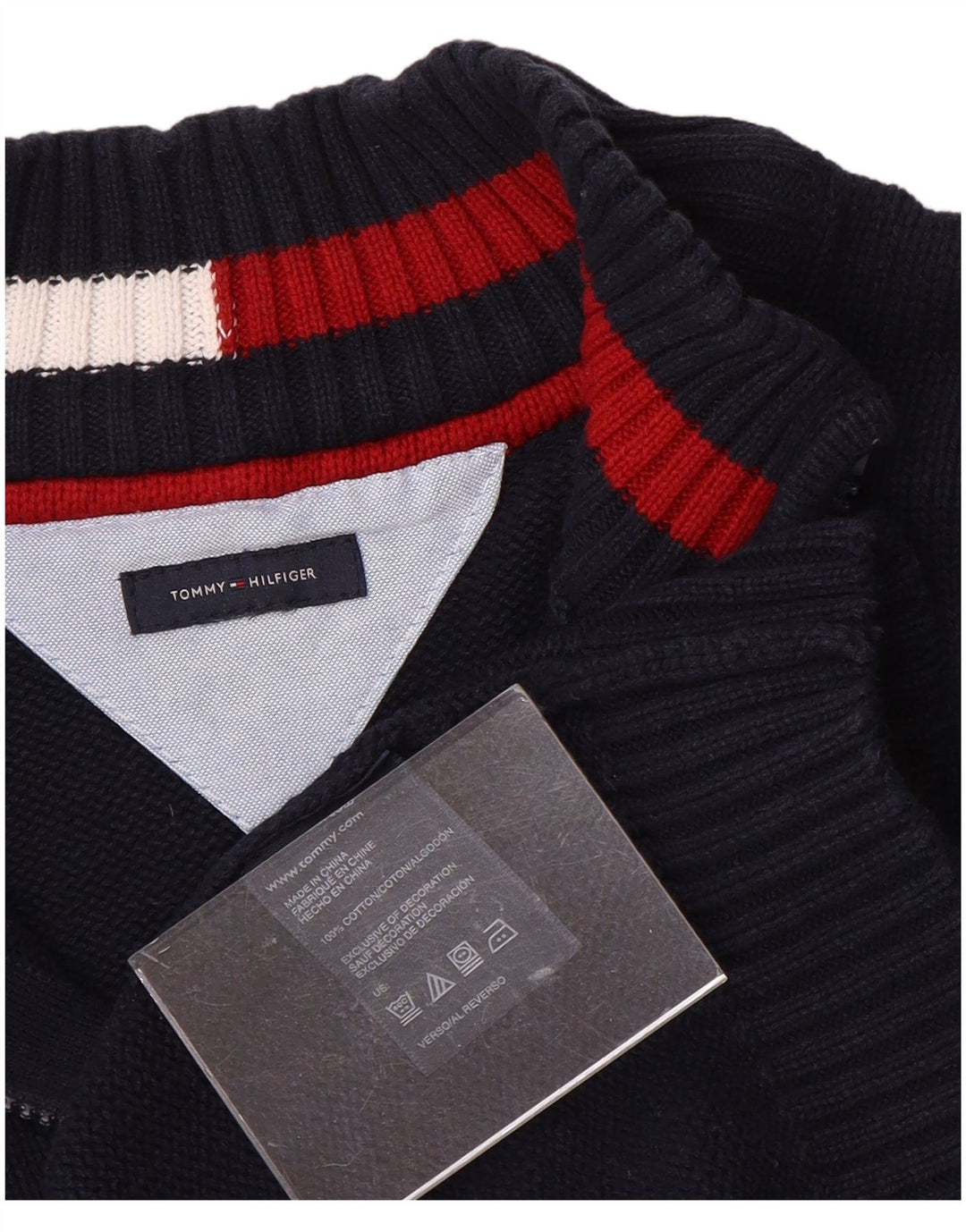 TOMMY HILFIGER Boys Zip Neck Jumper Sweater 14-15 Years Navy Blue Cotton