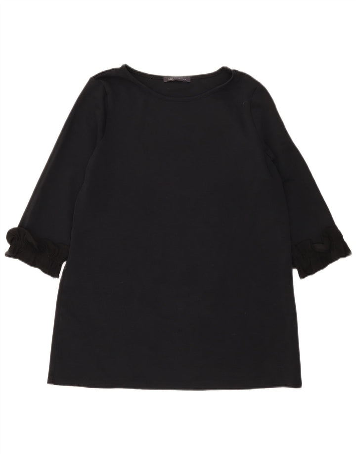Marks & Spencer Womens 3/4 Sleeve Tunic Top UK 12 Medium Black Cotton